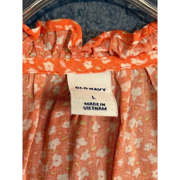 Ruffle trim Old Navy Womens V-Neck Blouse L Pastel Orange Floral Print - Picture 3 of 5